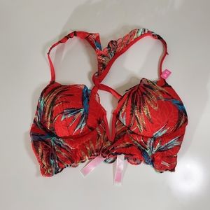 Pink Victoria Secret Date Red Lace Tropical Patterned Push Up Bra